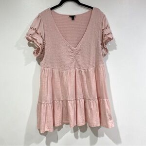 torrid Blush Pink Short Sleeve V-Neck Peplum Top